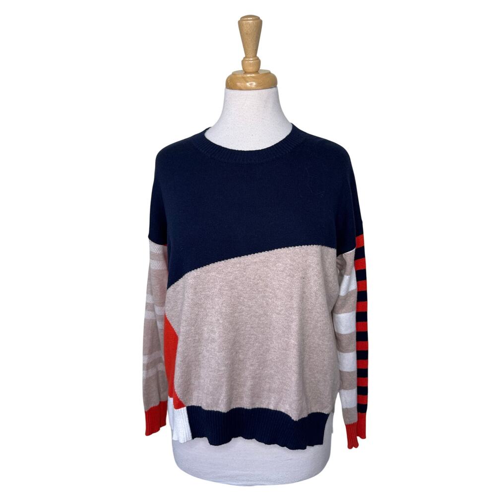 ZAKET & Plover Color block Crewneck Cotton Cashmere Navy Blue Tan Orange Size XS